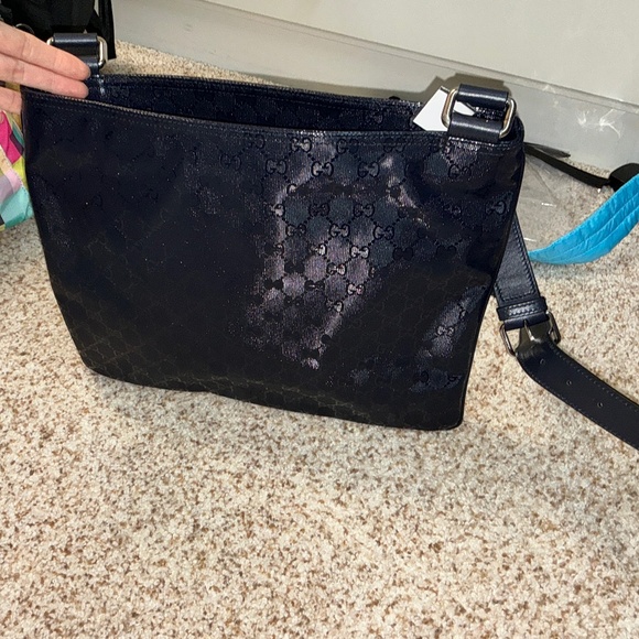 New Gucci Messenger Bag GG Prime 201446 Navy PVC Leather Crossbody Logo Flat No - Picture 1 of 5